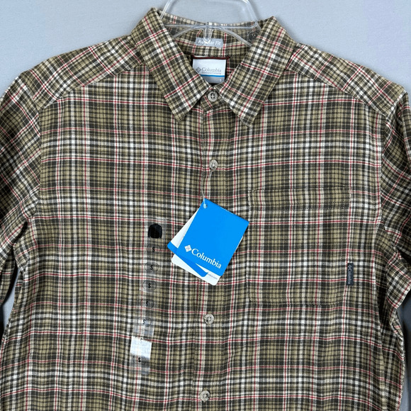 Columbia Men’s Boulder Ridge Flannel Shirt Small Regular Fit Brown Tan Plaid - Picture 2 of 9